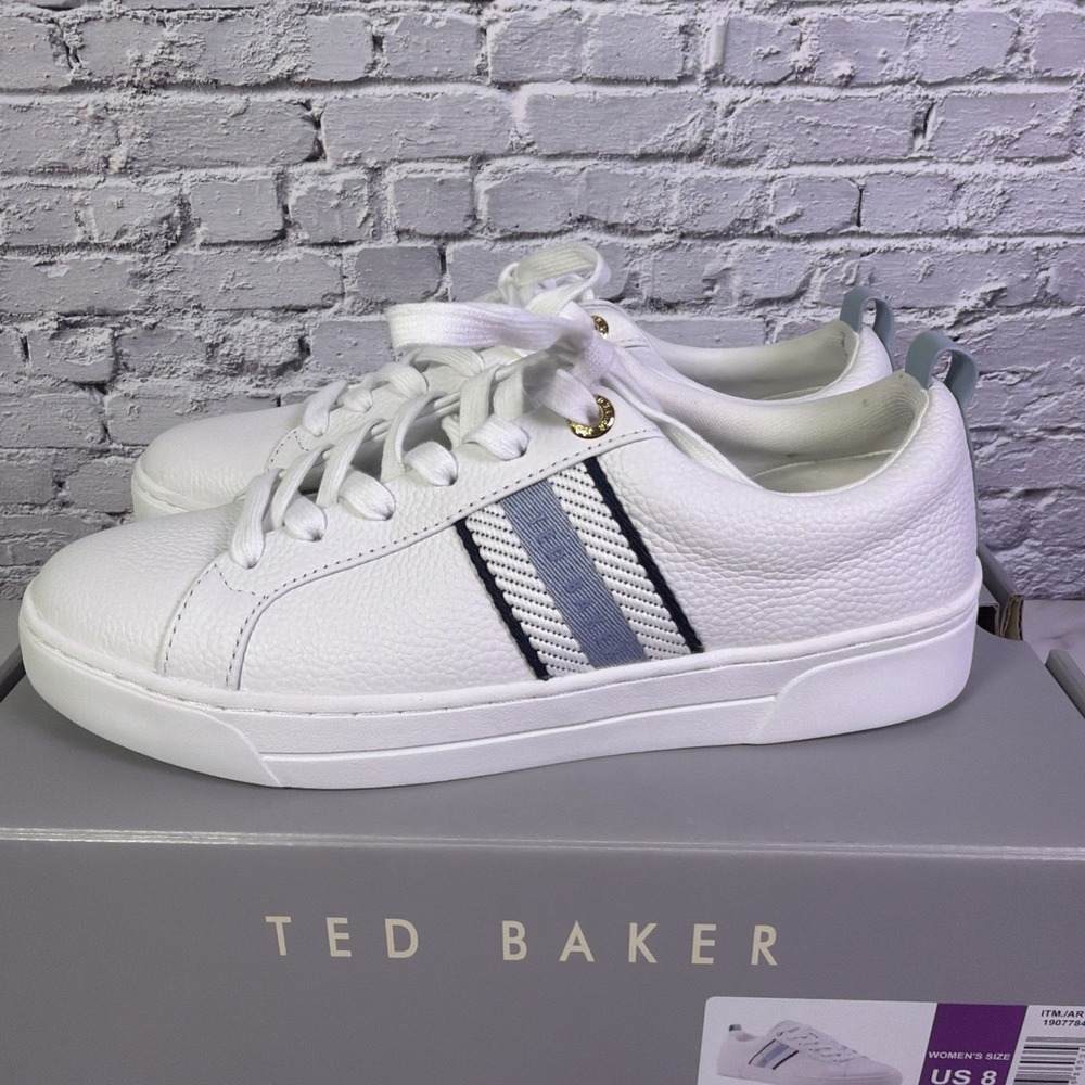 Ted Baker "Bailey Icon" Women's Classic Leather Tennis Shoe (Blue-White) Size 8 - Picture 3 of 8